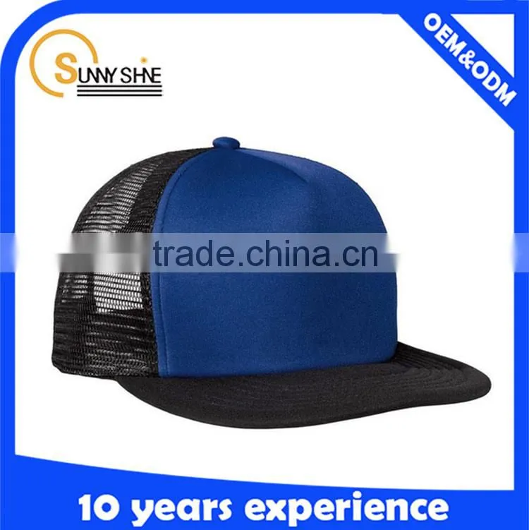Custom snap back flat brim mesh trucker cap