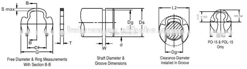 OEM stainless steel E style external retaining ring