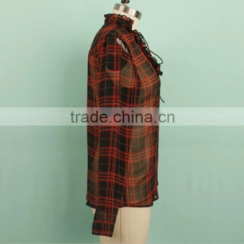 Long sleeve boutique transparent chiffon office blouse patterns