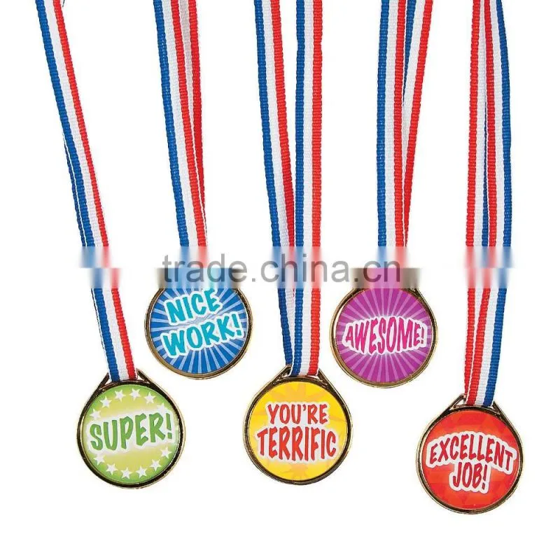 Plastic GoldtoneTeamwork Medals with Custom Design "Go Team" on one side and a thumbs up with "Great Teamwork!" on the reverse
