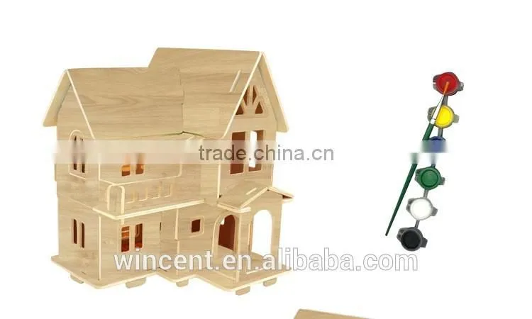 Kids Mini DIY 3D Wooden Villa Puzzle Toy