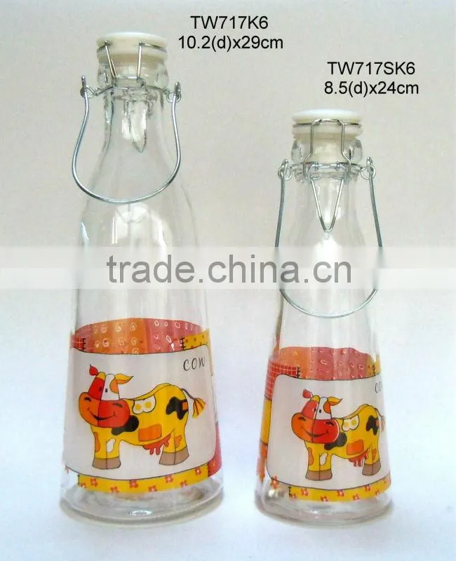 TW717K9 glass milk bottle with printig with metal clip