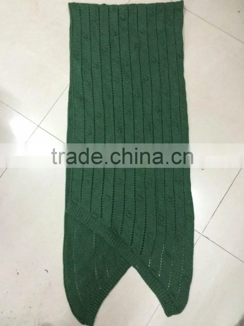 Stock Item green long knitted irregular shaped scarf