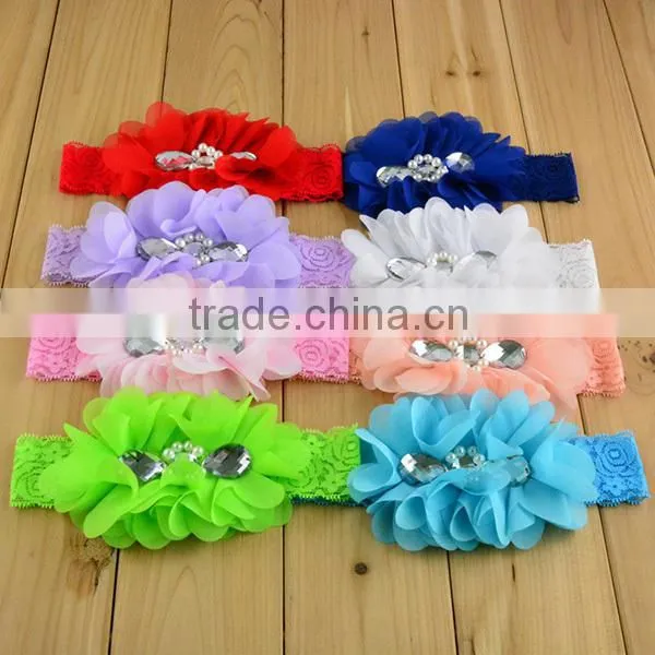 bead diamonds headbands chiffon flower headband