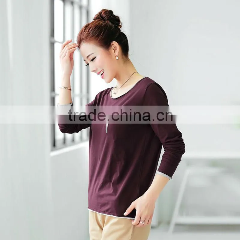 funky girls round neck knitted cotton long sleeve print t-shirt