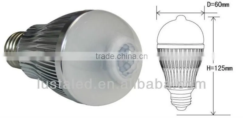 LED Bulb With PIR Motion Sensor, Equivalently to 60W incandescent lamp, Long Life Span 40,000 Hrs, LED Montion Sensor Bulb