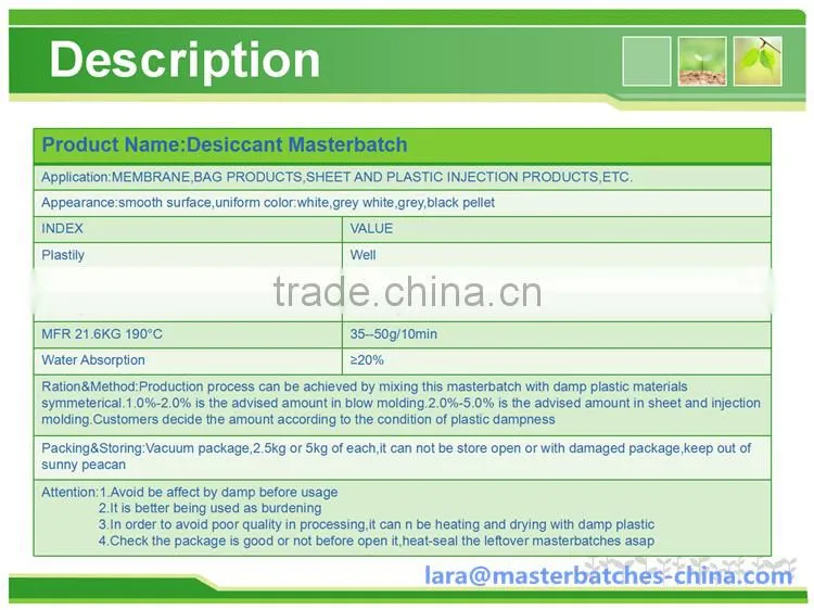 High quality Plastic Defoaming Agent/ desiccant masterbatch