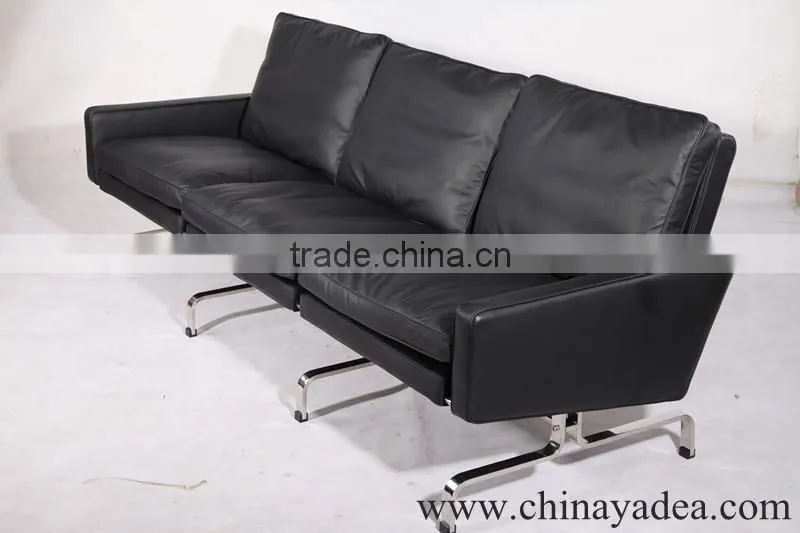 3 seater black leather sofa PK31