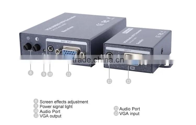 LINK-MI LM-102TRS 200m VGA Extender Sender Receiver Over Cat5 Support Local and Remote VGA Monitors