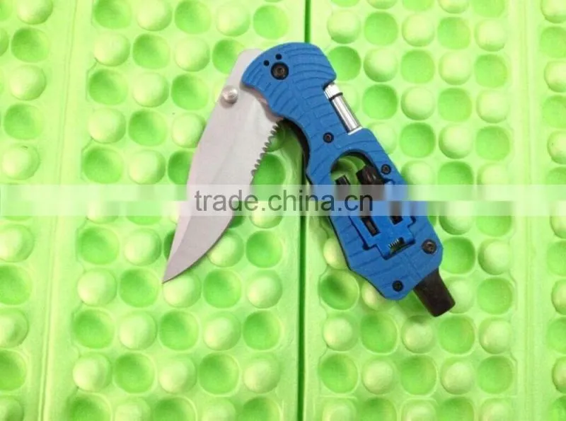OEM blue outdoor multi knife with LED flashlight