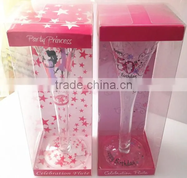 mouth-blown loved pink champagne flute with decal for girl's drinking