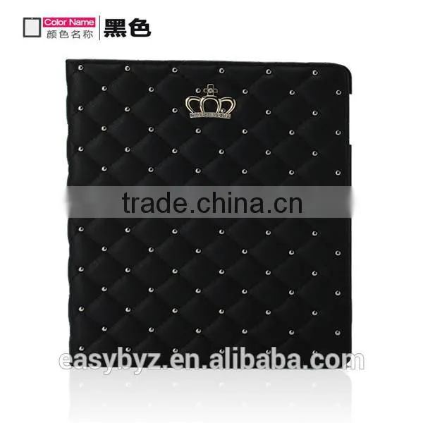 for ipad 4/air/air 2/mini/mini 2 Quilted crown shape case, with a sleep function leather shell, for ipad case