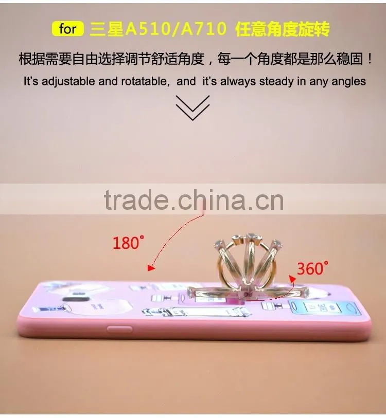 For Samsung A710 Phone Case Prefume Printing Slim TPU+PC 2-in-1 Hybrid Pattern With Ring Bracket