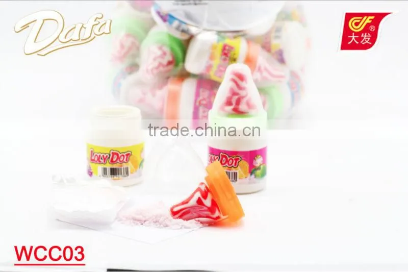 powder candy with lollipop in nipple bottle
