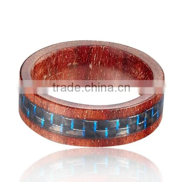 Wholesale Natural Wood Ring, Black Blue Carbon Fiber Inlay Wood Rings Men