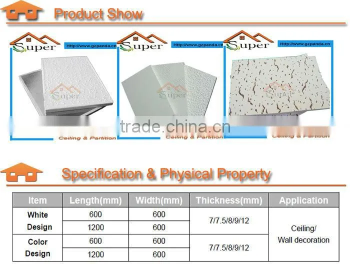White Color PVC Gypsum Ceiling Tile 595*595