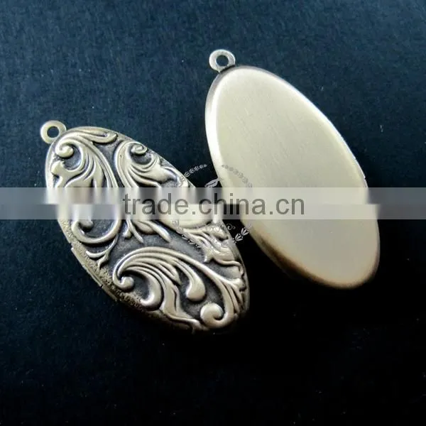 20x40mm vintage style flower engraved antiqued bronze brass oval photo locket pendant charm DIY supplies 1121045