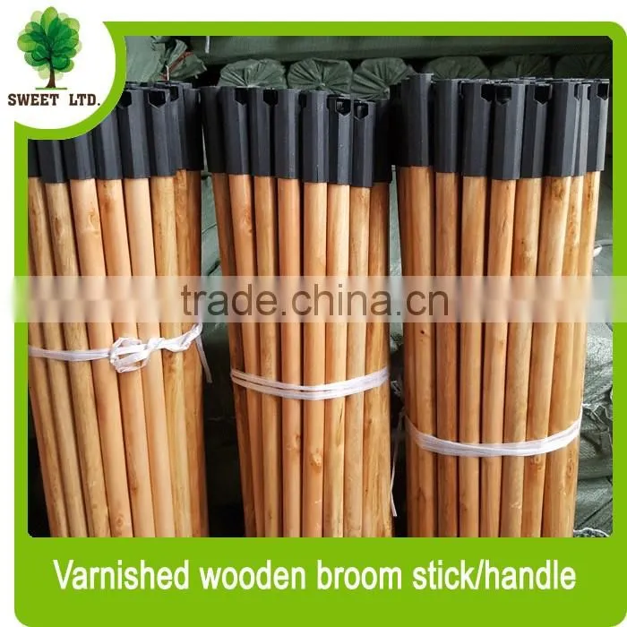 Top popular China supplier varnished wood mop handle /broom stick with cap