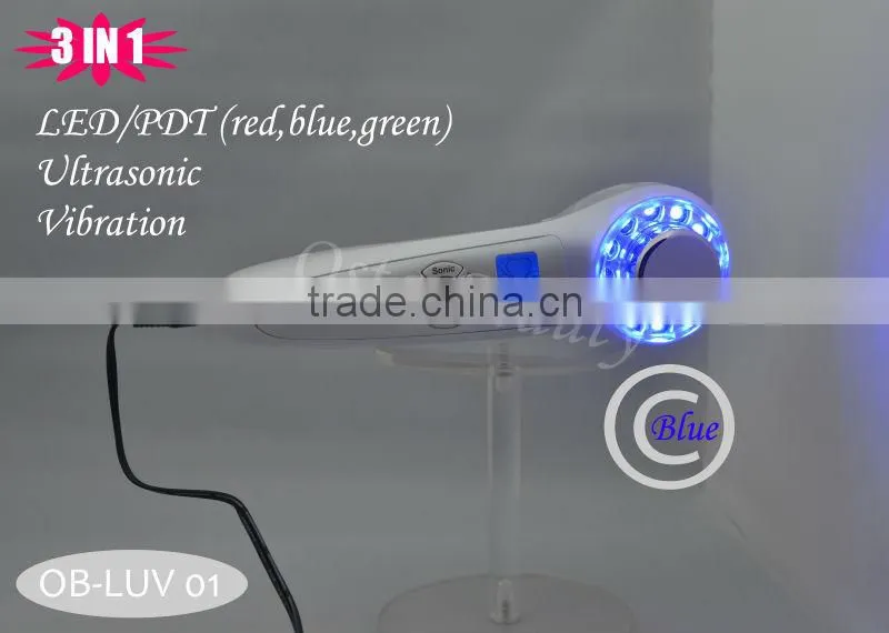 Mini Ultrasound and LED Beauty Device / Blue light for acne removing / Red light for wrinkle removal