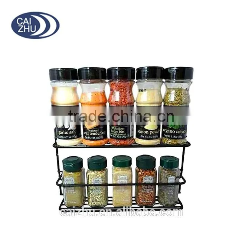 Kitchen Decor Black Wall Mount Steel 2-Shelf Spice Rack Organizer Storage Holder