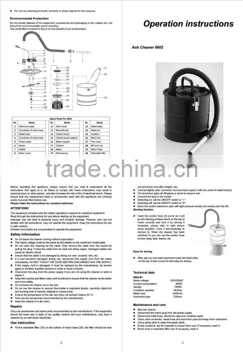 hot selling Ash Cleaner Hepa Filter with 10/15/18/20 liter for chose