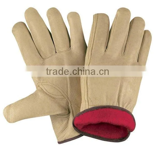 Warmth cow grain leather winter driver gloves with fleece lining ZM704-H