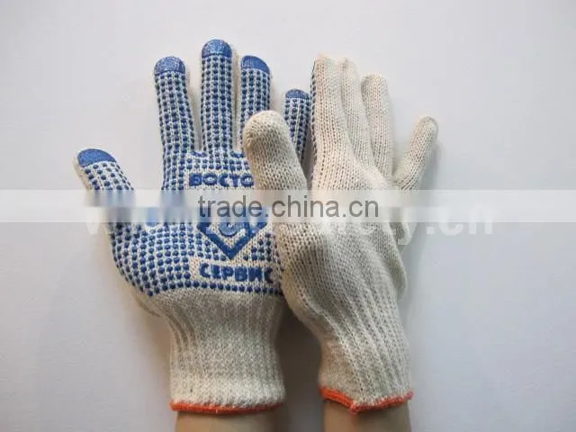 DDSAFETY 2017 7G Natural Cotton Knit Blue PVC Dots Safety Working Gloves
