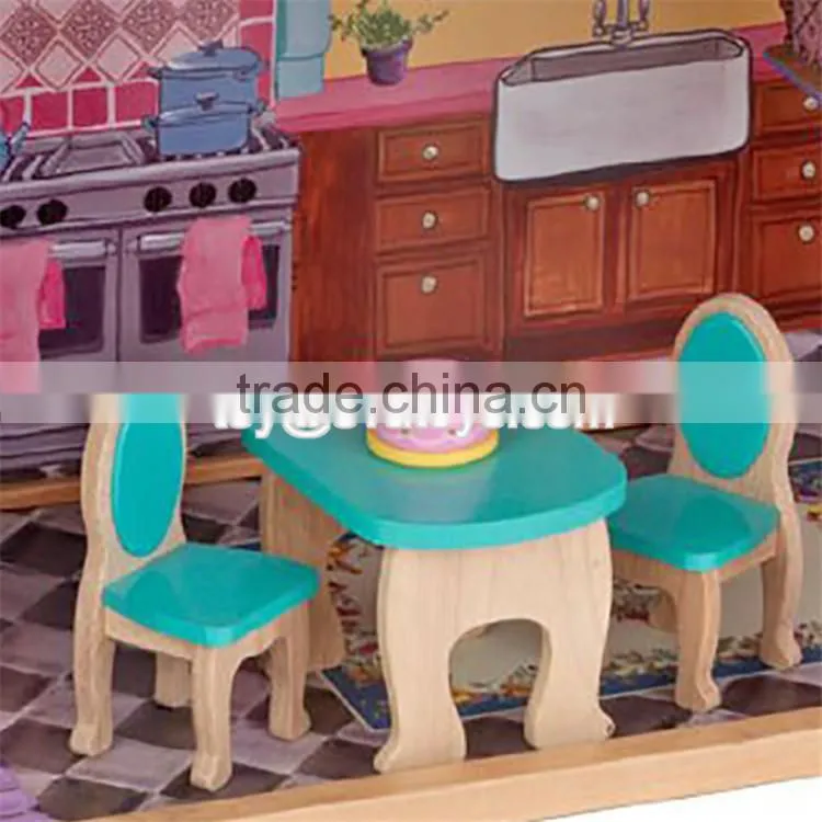 New design 16 pieces of furniture elegant dollhouse suite wooden 18 inch doll house for children W06A232