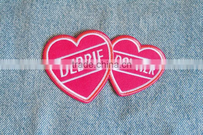 Custom heart embroidered patch for clothes embroidery patch made in china choose size/color