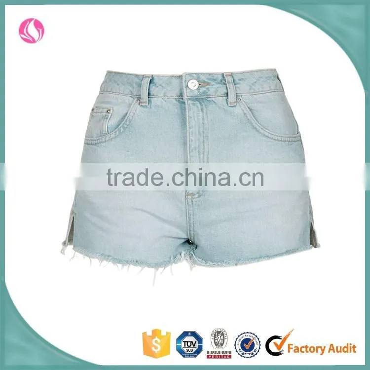 Wholesale washed hot summer girl shorts booty raw hem denim jeans shorts 2016