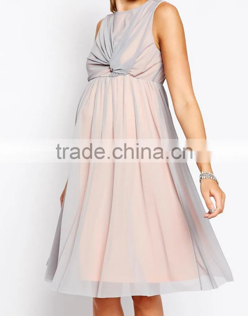 Maternity Exclusive Midi Skater Dress With Twist Front In Mesh With Contrast Lining