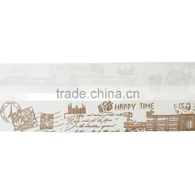 Handmade DIY Craft Off-white & Light Brown Stamps Big Ben Pattern Cotton Fabric Sewing Ribbon Labels