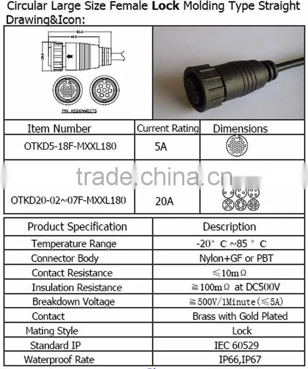 Circular large size female lock molding type straight Waterproof Connector