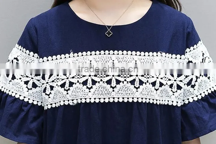 women linen dress lace short flare sleeve for women ladies apparel