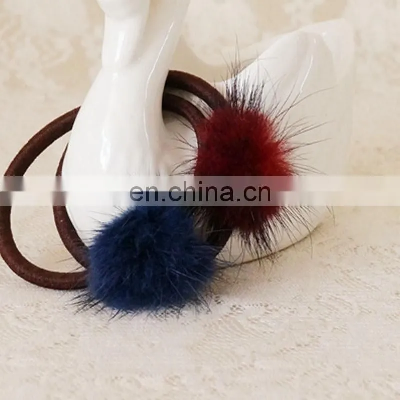 Small round mink fur pom pom hairband real mink fur bobble ealstic