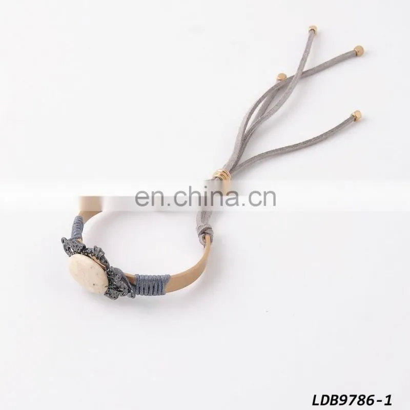 Suede Leather Open Cuff Stone Bracelet