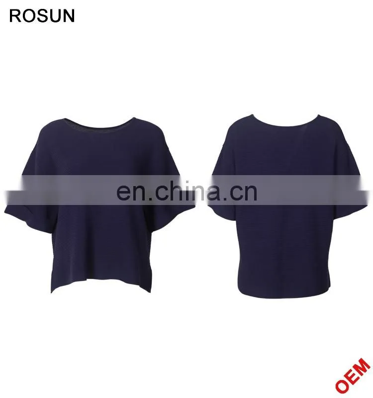 Women Split Side Silk Navy Batsleeves Knitted Pullover Poncho
