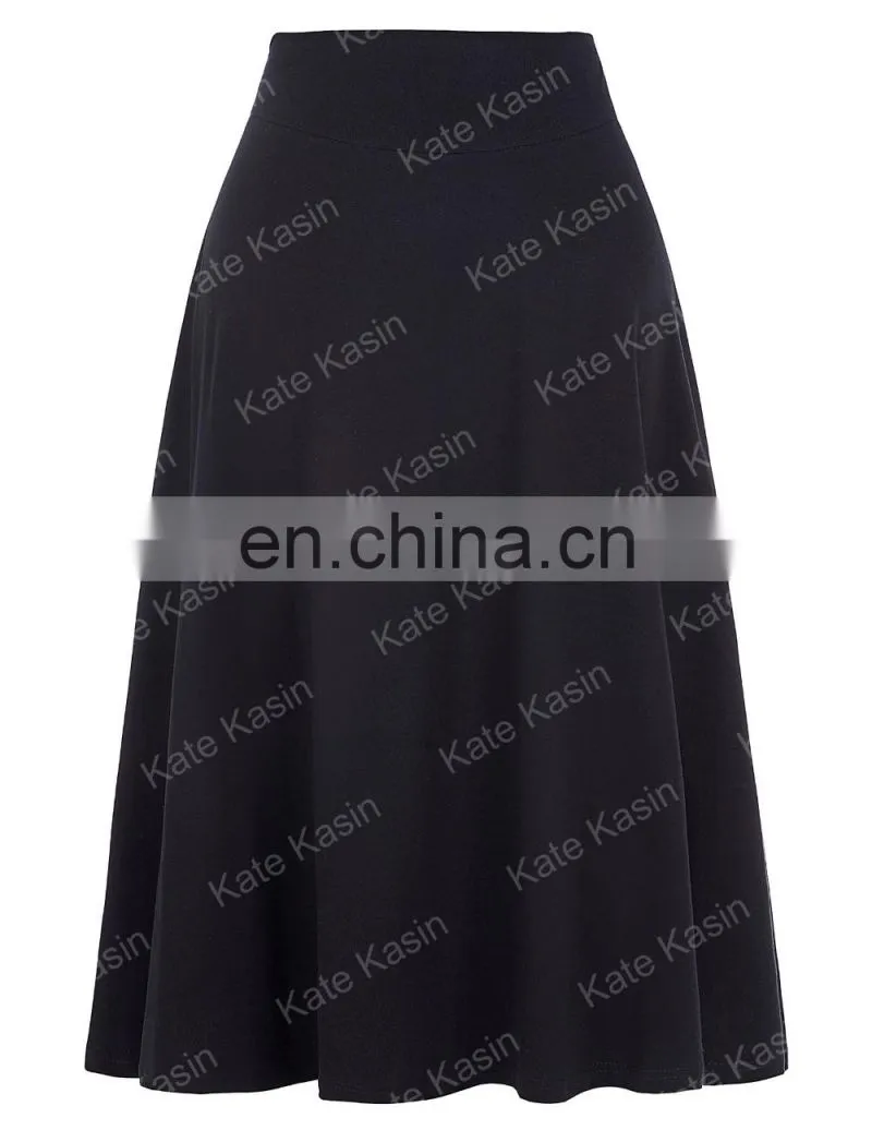 Kate Kasin Occident Women's High Stretchy Cotton High Waist A-line Flared Skirt KK000279-1