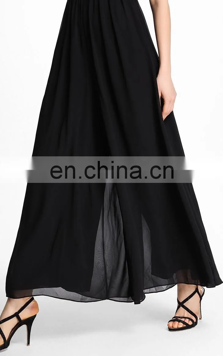 chiffon fabric black lining pants elegant women rompers and jumpsuits 2016