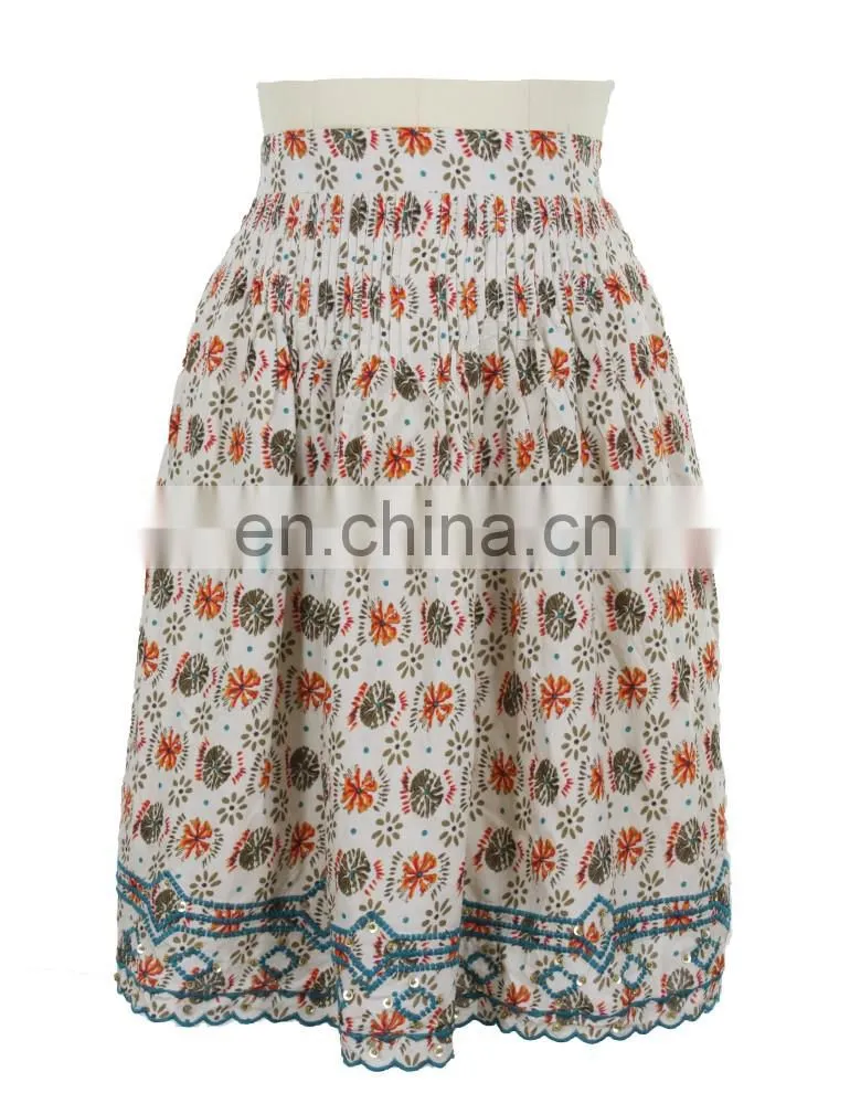 Floral Print Cotton Embroidery Pleated Skirt Old Women Skirt Guangzhou Clothing