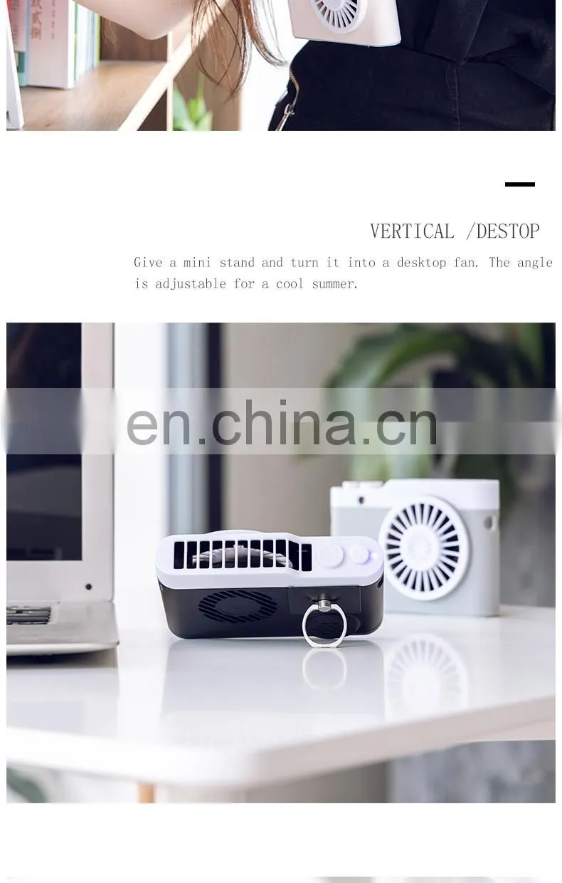 Summer Outdoor Camera Shape 3 Speed Car Hand Hold Power Banks Mini UBS Fans With Light
