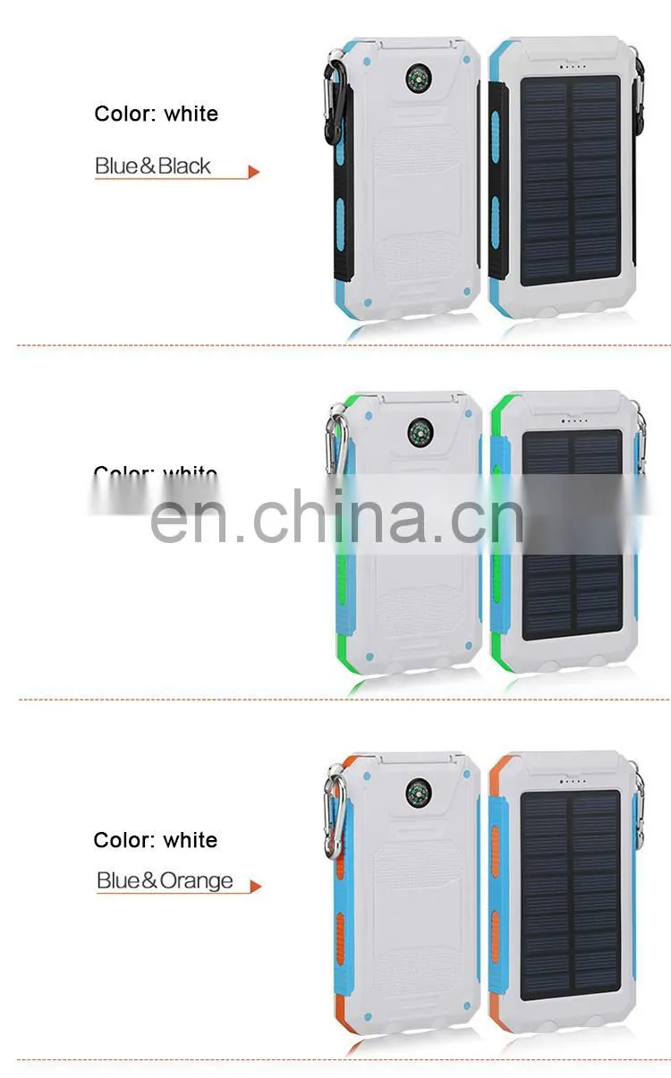 Amazon Hot Selling 8000mah, 10000mah external solar power bank waterproof battery charger portable charge