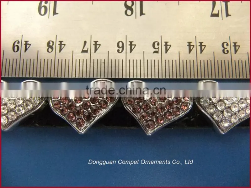 10mm full diamond double heart shaped slide charms diy jewellery accessories