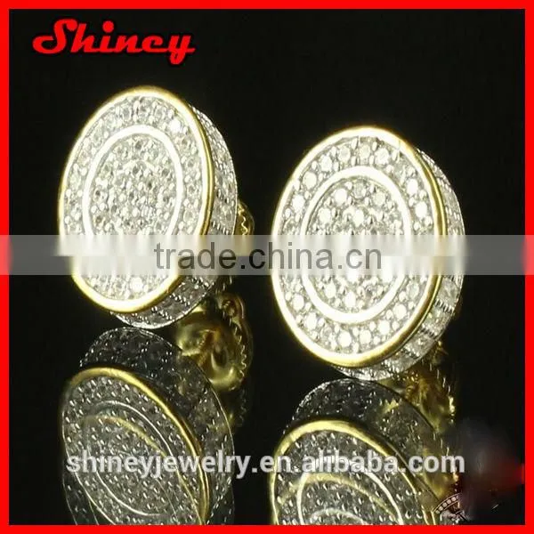18k gold centre big zirconia micro pave gold accent diamond gold earrings