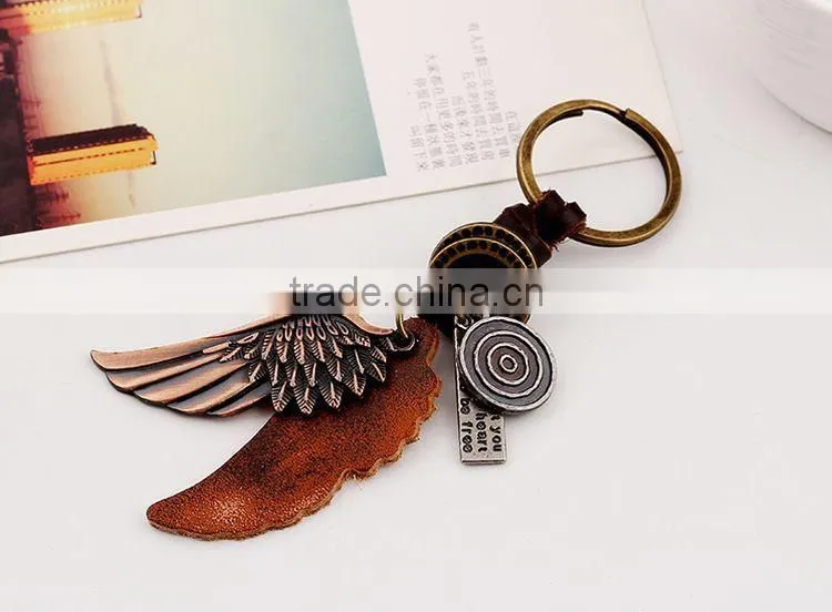 Custom Made Leather Keychain Genuine Leather Keychain with Metal Wing