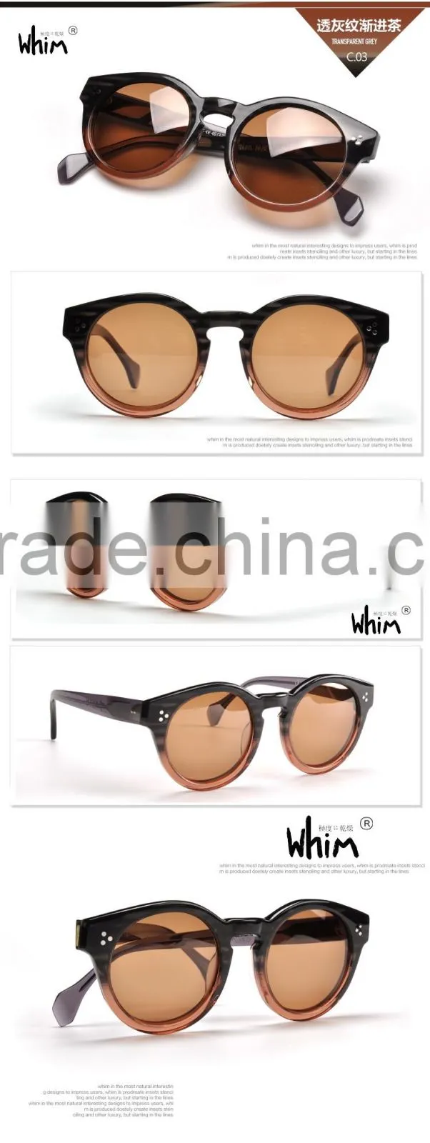 WHIM Vintage Round Frame Women Polarized Acetate Sunglasses
