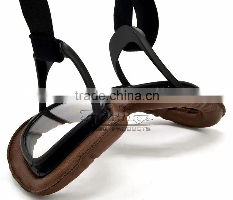 BJ-GT-008 Newest Custom Brown Leather Clear Lens Motocross Goggles