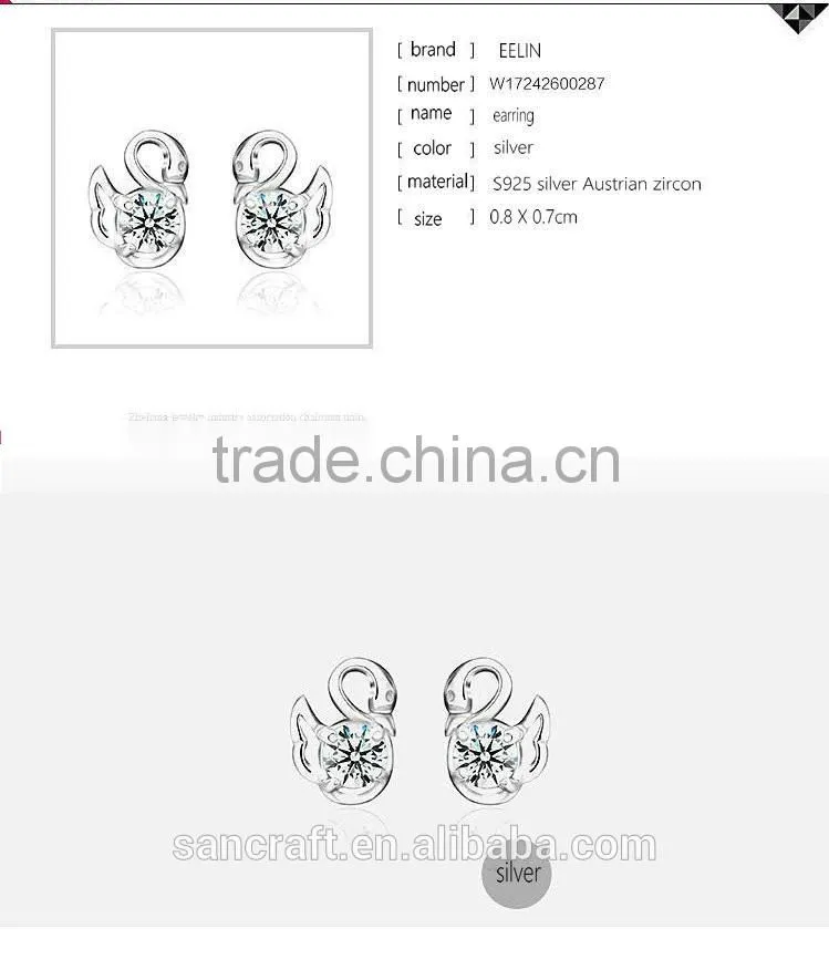 wholesale sterling earring silver 925 with Austrian zircon swan Style