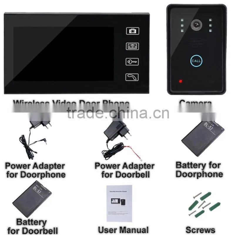 Color Video Handsfree Intercom Camera IR Night Vision 7" Wireless Door Phone Bell