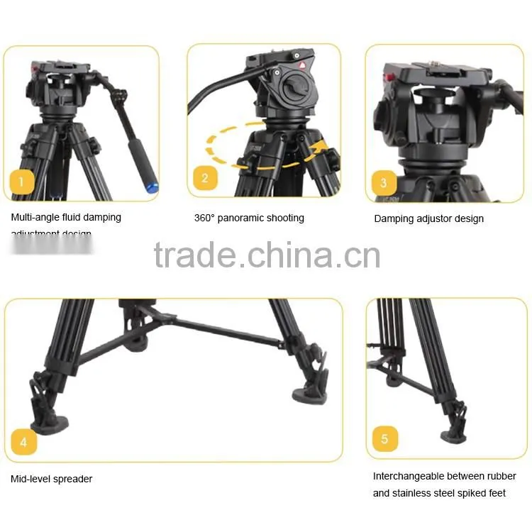 Professional Heavy Duty Video Camcorder Tripod Fluid Drag Head Kits
